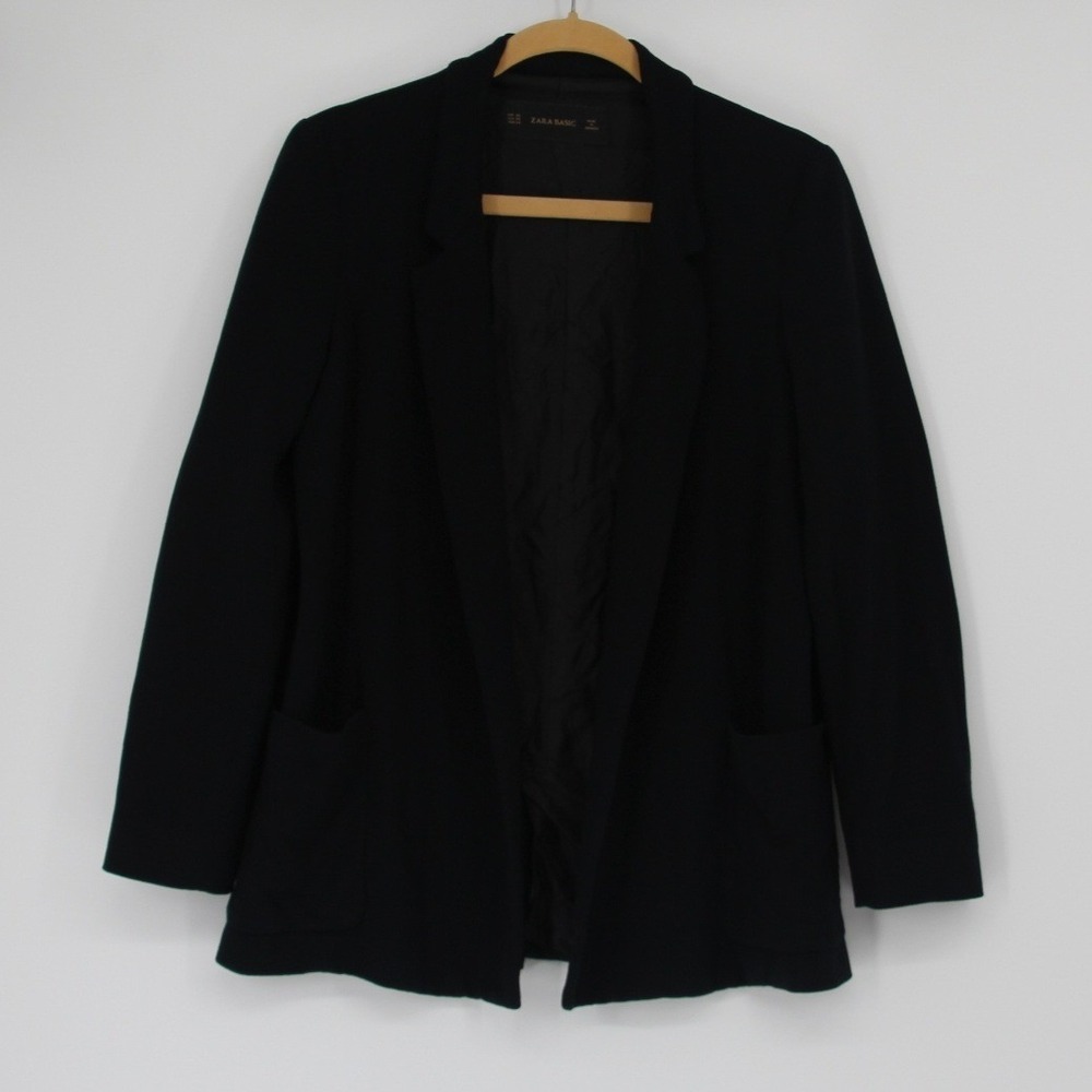 Zara Basic Womens Black Open Front Blazer‎ Jacket Notched Lapel Size XS